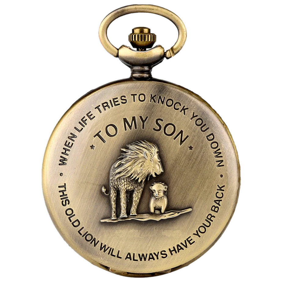 To My Son Lion Bronze Pocket Watch