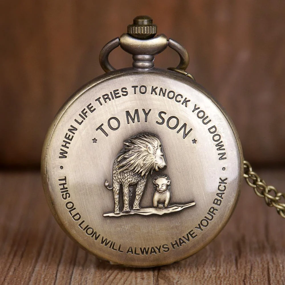 To My Son Lion Bronze Pocket Watch