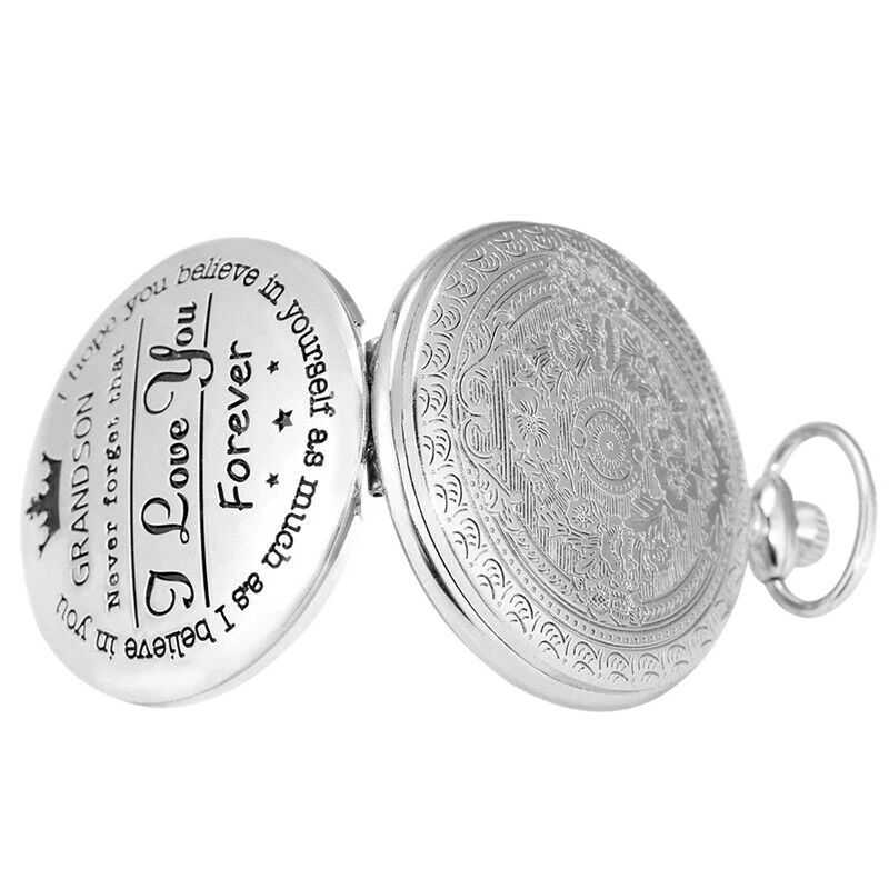 To My Grandson Silver Pocket Watch